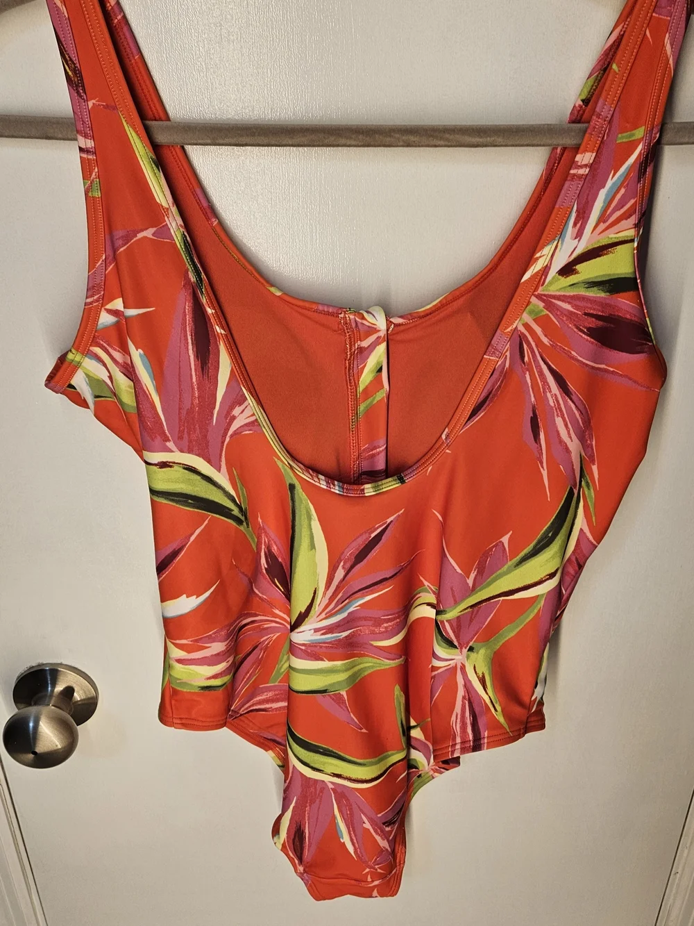 Old Navy Women M Regular Orange Tropical Floral One-Piece Swimsuit Zip Front - Picture 8 of 14